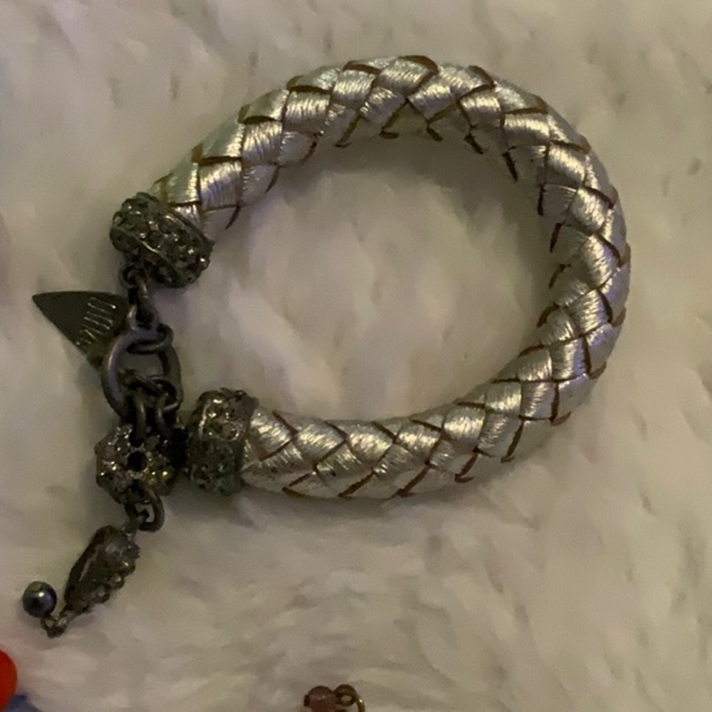 Braided Metallic Silver Charm Bracelet